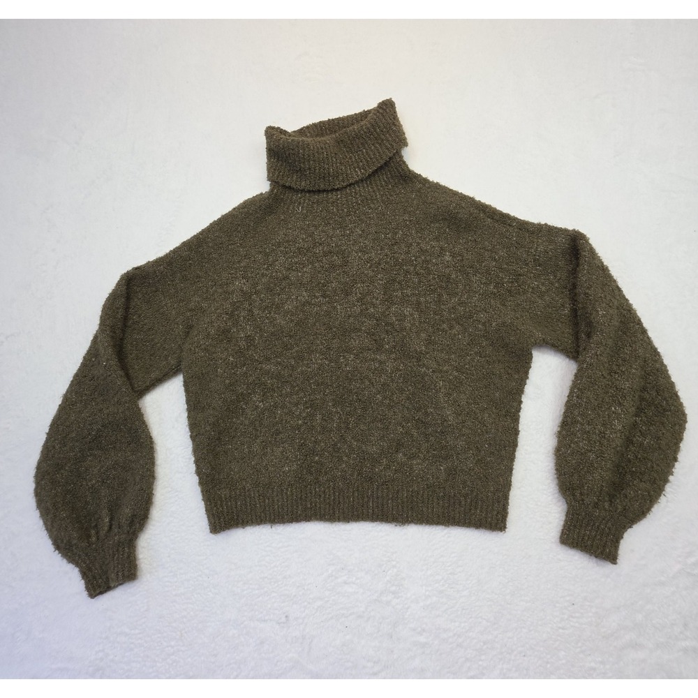 RVCA Fuzzy Turtleneck Sweater Womens Small Olive Green Cropped Cozy